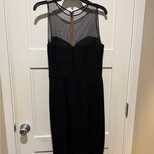 Tadashi Shoji Black Mesh Panel Midi Dress